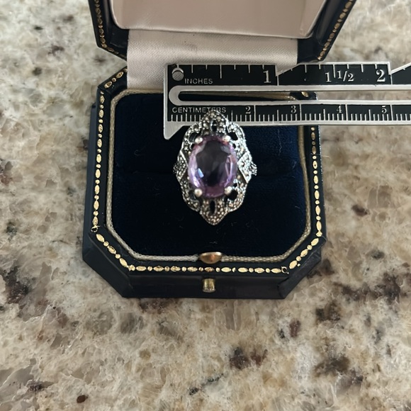 Sterling Silver 925, Amethyst Marcasite Ring -size 6 - Picture 6 of 7